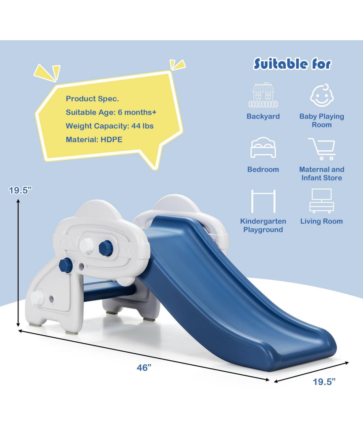 Hongge Kids Indoor Slide Freestanding Toddler Slide with Climbing Steps and Handrails