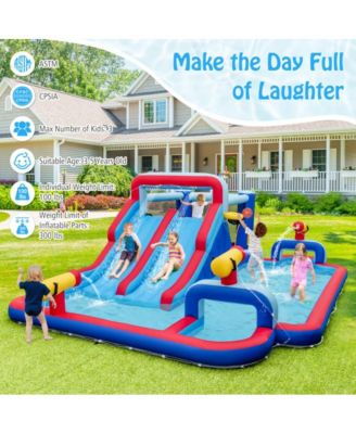 Inflatable Water Park for Kids with Dual Slides Climbing Wall and Splash Pool