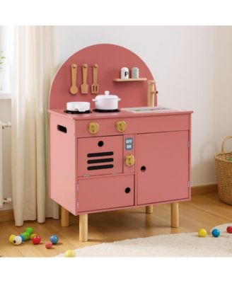 Wooden Kids Play Kitchen Set with Interactive Cooking Areas and Storage Shelves