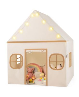 Kids Indoor Play Tent with Windows Star Lights Mat and Storage Pockets