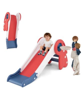 Kids Folding Slide and Climber Playset with Basketball Hoop and Indoor Outdoor Fun