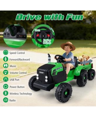 Kids 24V Ride On Tractor with Detachable Trailer Remote Control and Safety Features