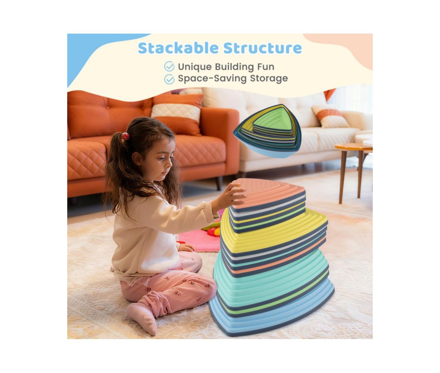 Детские игрушки HONGGE Balance Stepping Stones Anti-Slip Obstacle Course Set, 11-Piece, Ages 3+ — фото 6