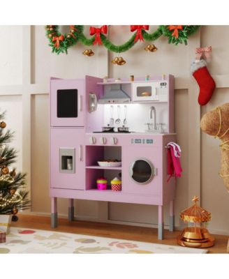 Kids Play Kitchen with Range Hood Ice Maker and Telephone