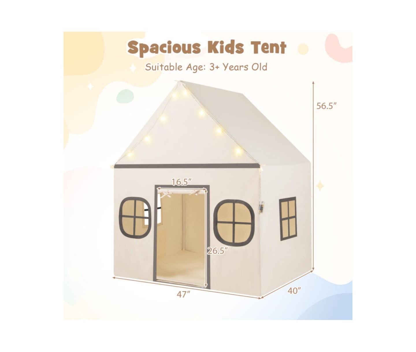 Детская игрушка HONGGE Star Lights Play Tent With Door Curtain, Ages 3+, цвет: Бежевый / Хаки — фото 3