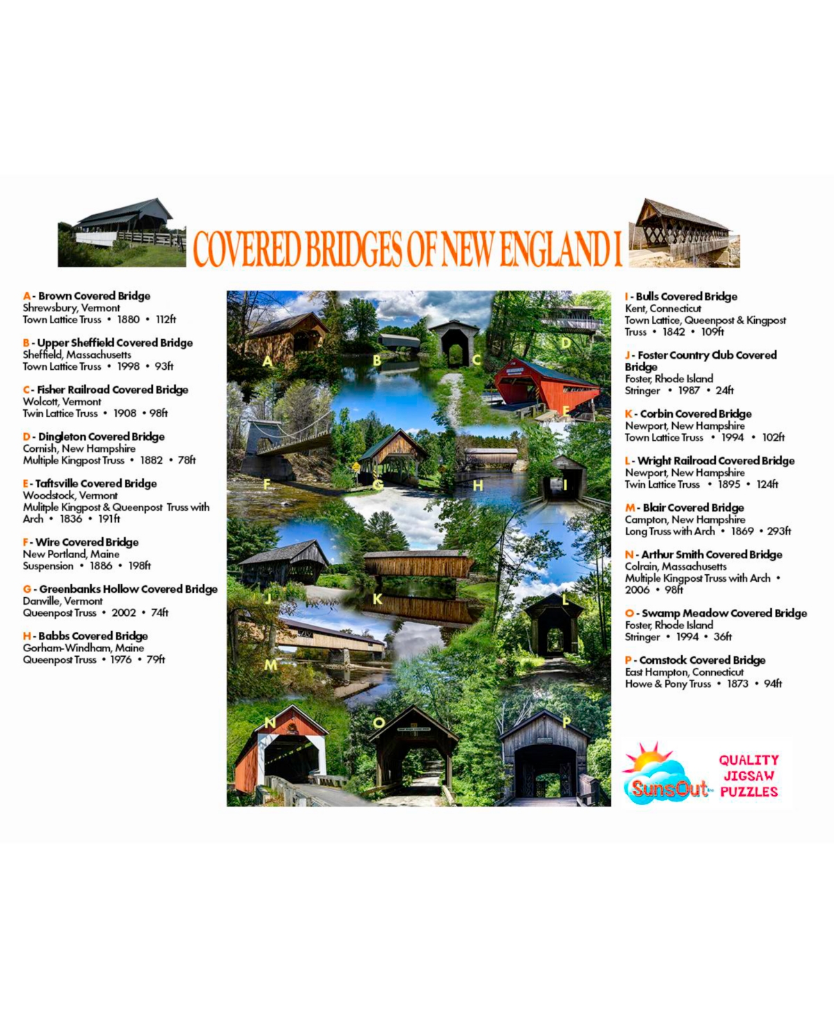 SunsOut Covered Bridges of New England 1000 piece Jigsaw Puzzle for Adults