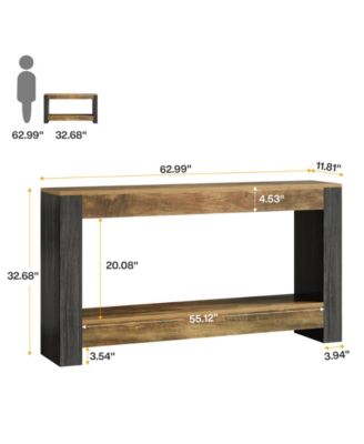 63-Inch Long Console Table for Entryway, Farmhouse Wood Sofa Table, Rustic Brown & Black