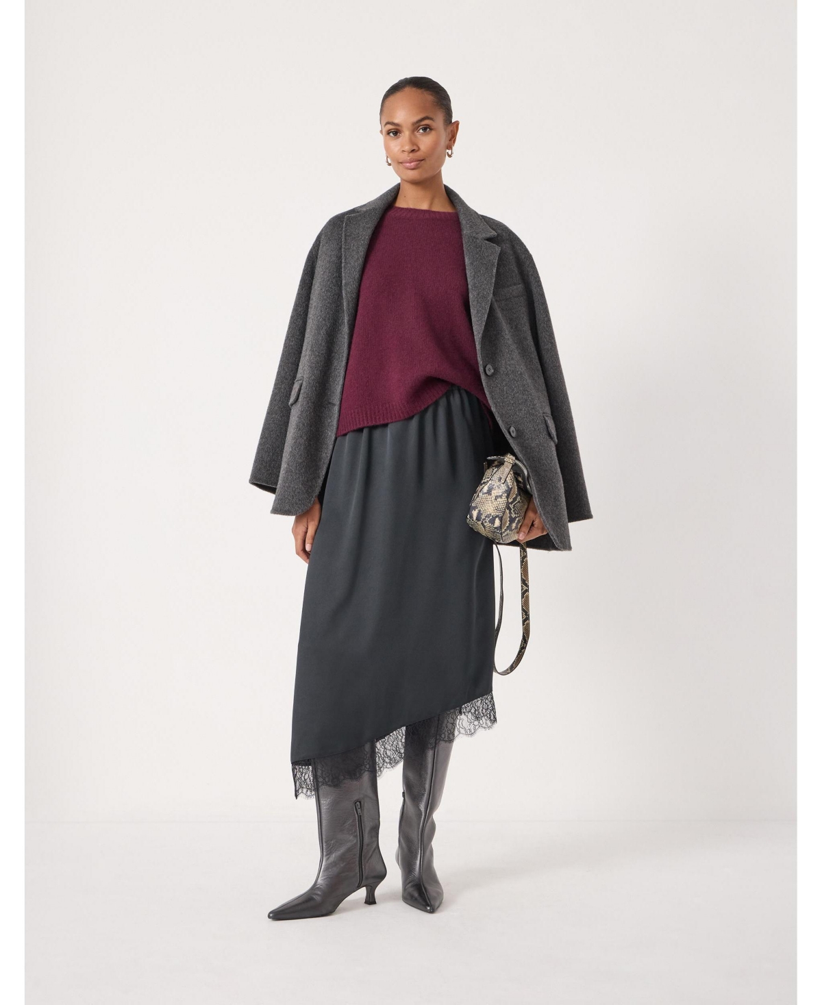 Hush Women's Satin Asymmetric Lace Trim Skirt