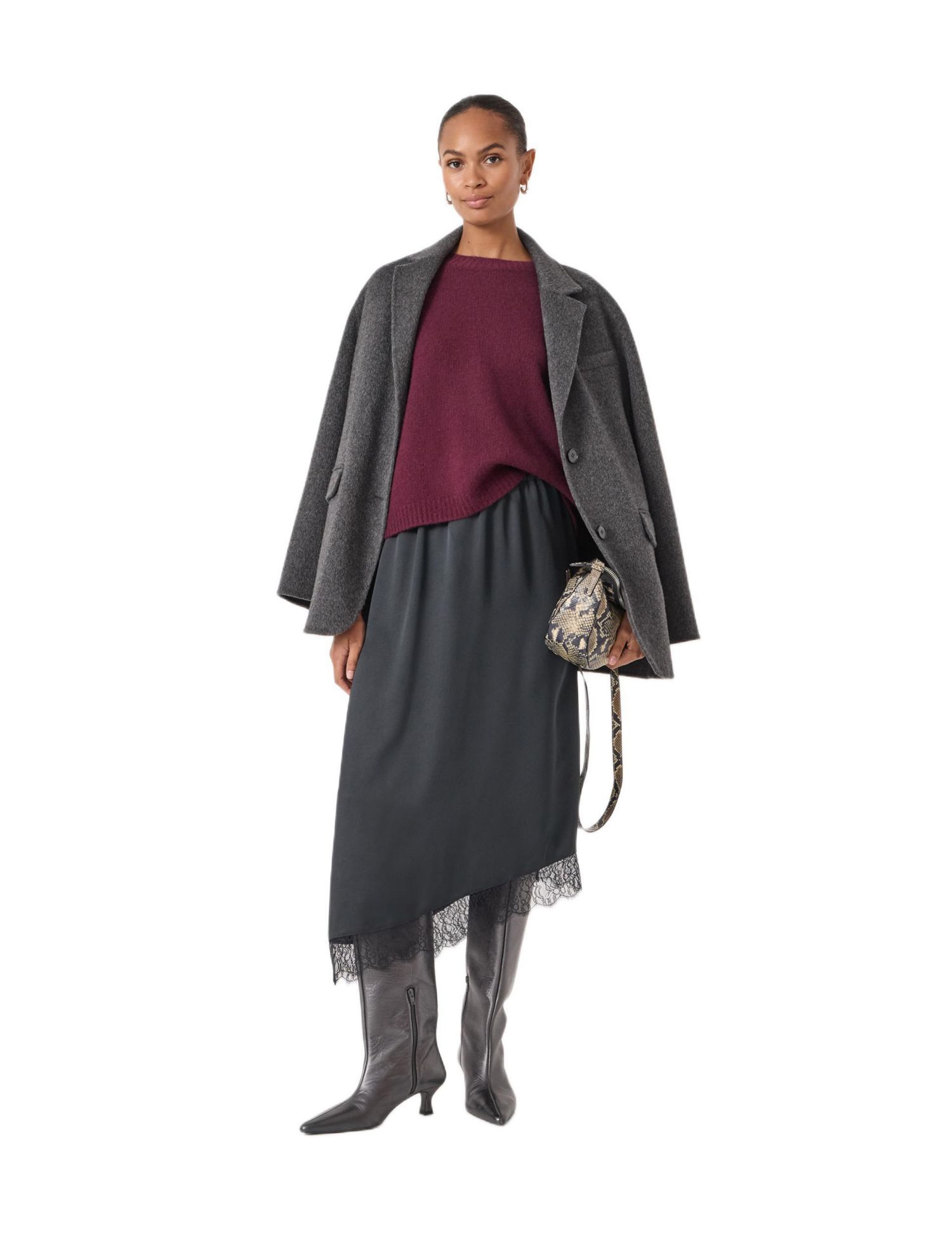 Women's Satin Asymmetric Lace Trim Skirt