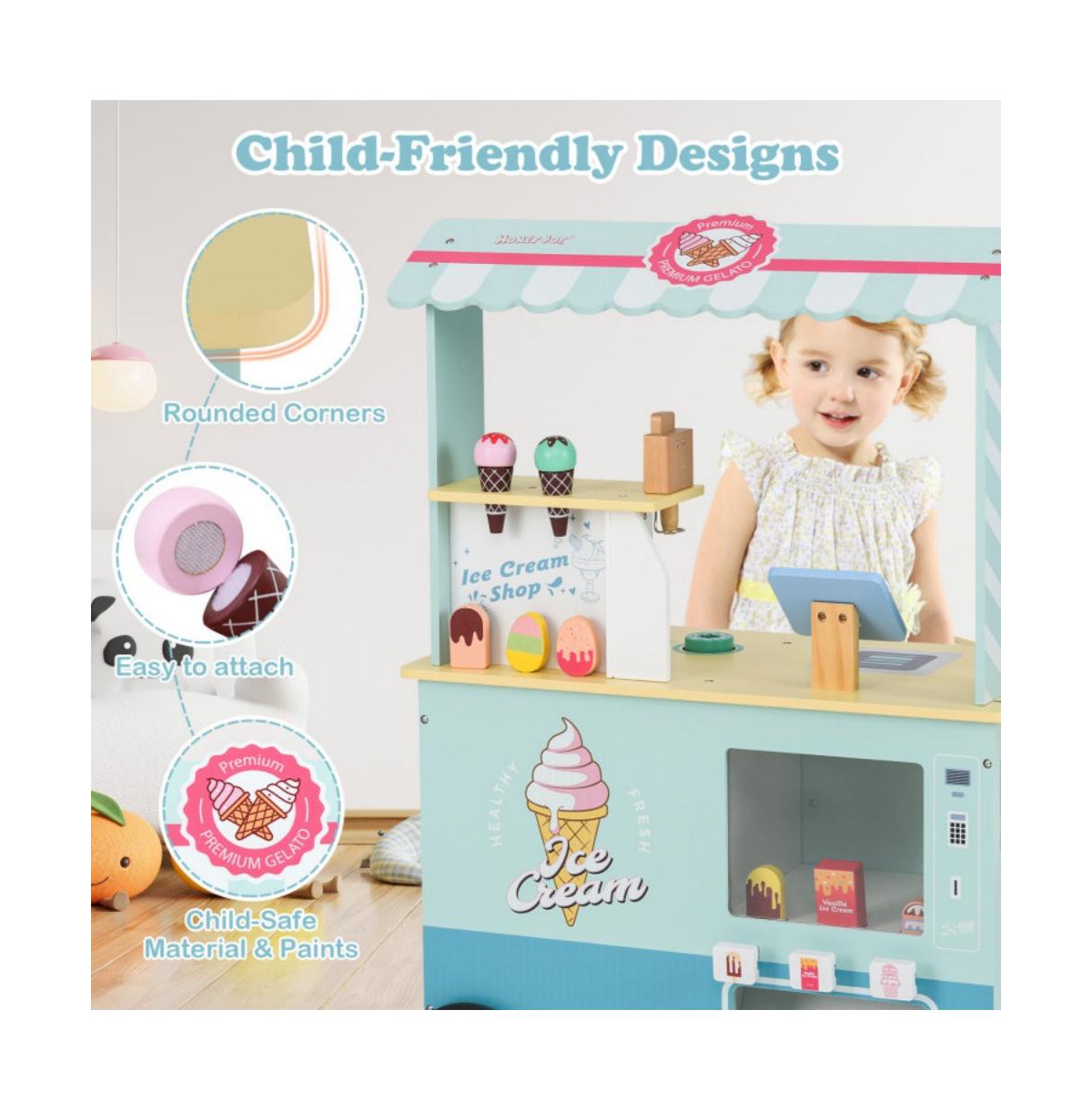 Hongge Kids Ice Cream Truck Pretend Play Set with Vending Features