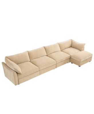 L-shaped Modular Sofa- Chenille, Wheat, Storage, Footstool