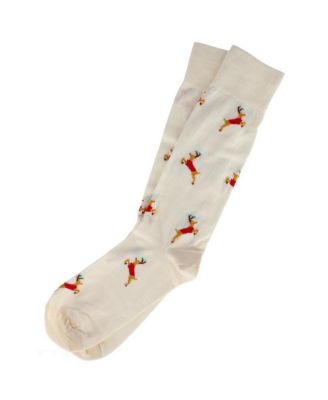 Men's Flying Reindeer on Christmas Eve Novelty Mid Calf Mercerized Cotton Socks (1 Pair)