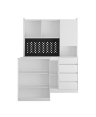 L Shaped Desk with Charger Drawers LED & Storage