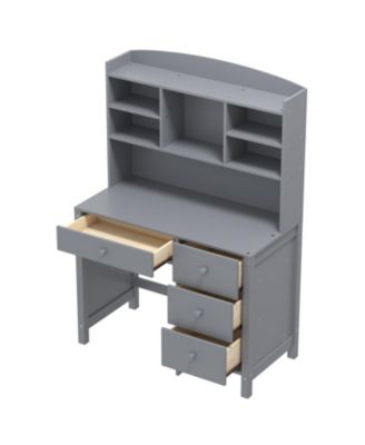  Vintage Home Desk & Chair Set w/ Bookshelf & Drawers - Gray