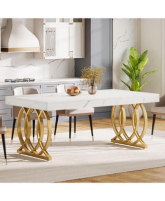63-Inch Wood and Metal Faux Marble Tabletop Modern Kitchen Dining Table