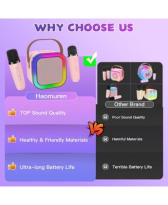 Mini Karaoke Machine for Kids Portable Bluetooth Speaker with 2 Wireless Microphones LED Lights Christmas Birthday Gift Toys Pink