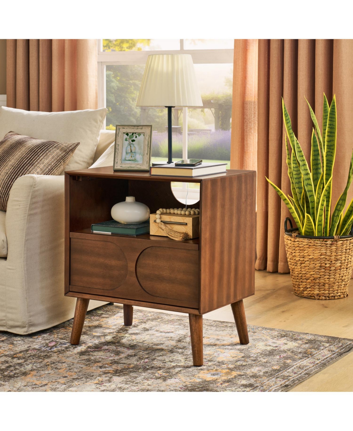 Streamdale Furniture Mid Century Modern Nightstand with Usb & Drawer Walnut