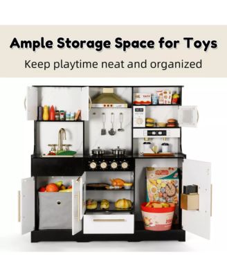 Wooden Kids Play Kitchen, Pretend Play Kitchen Playset w/Sounds for Toddlers.