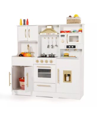 Wooden Kids Play Kitchen, Pretend Play Kitchen Playset w/Sounds for Toddlers.