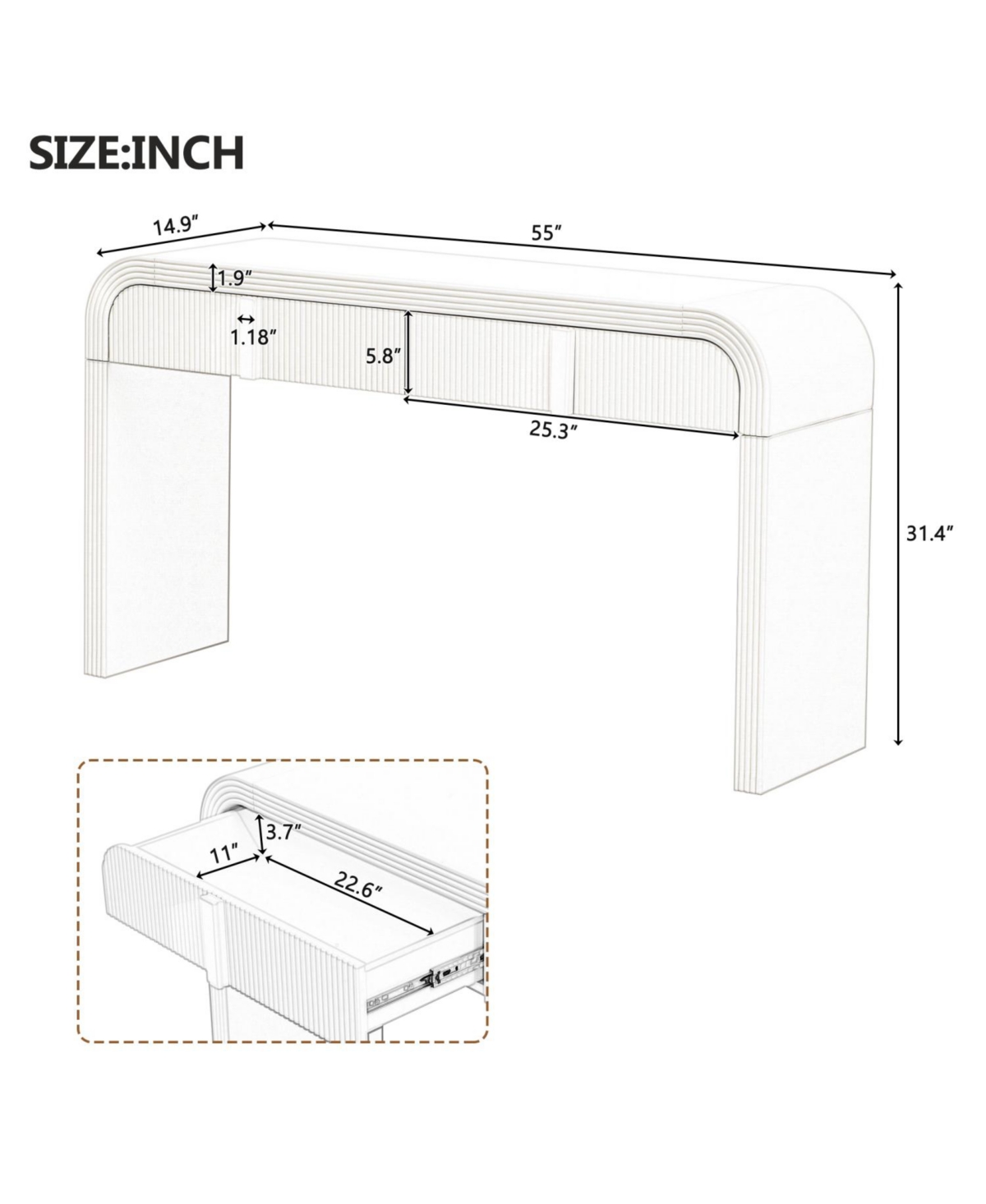 Streamdale Modern Rounded Console Table with 2 Drawers (Navy Blue)
