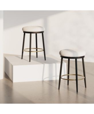  Modern Counter Stools (Set of 2), White, with Iron Frame