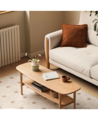 Solid Wood Coffee/Study Table - Natural - Shelf - 100x40x42cm