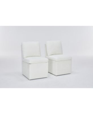 Linen Ivory Dining Chair with Casters & Storage (Set of 2)