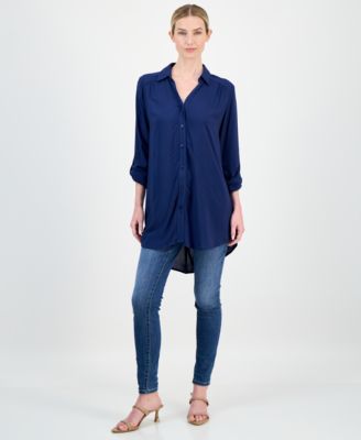 Women's Roll-Tab Button-Down Long Blouse, Created for Macy's