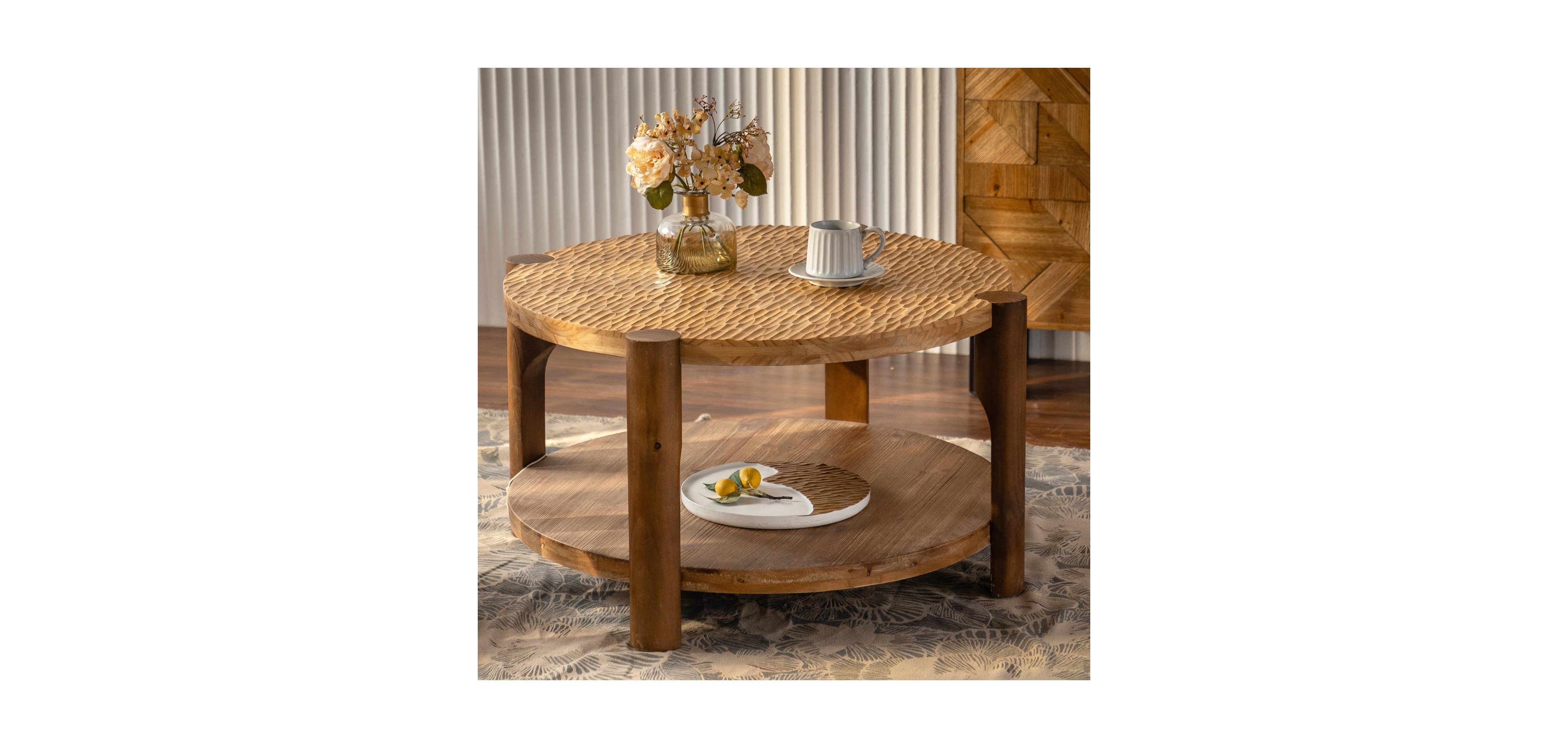 Streamdale Furniture Round Wood Coffee Table - 2 Tier Mid Century Modern