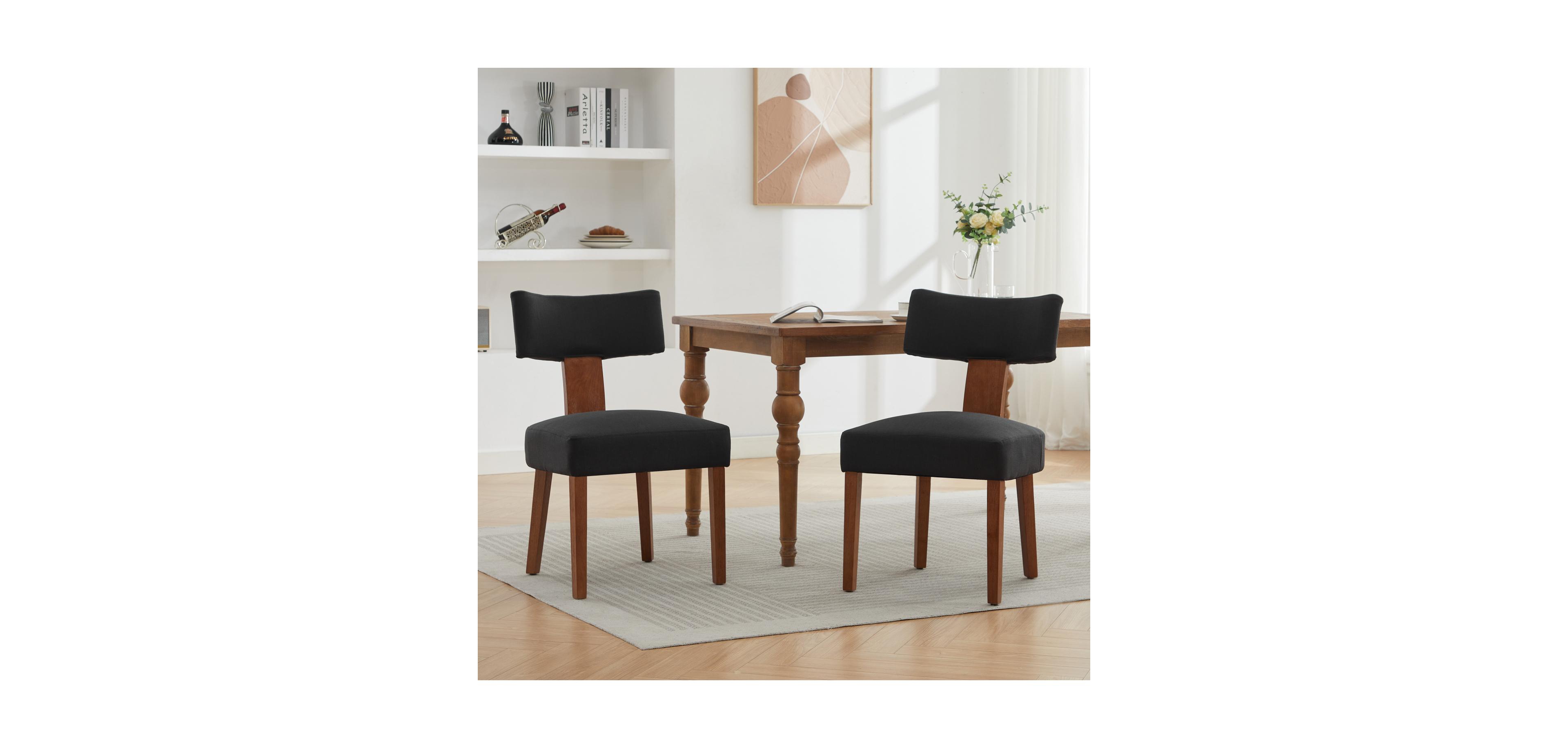 Streamdale Furniture Linen Fabric Armless Dining Chairs, Curved Back, Wood Legs, Black (Set of 2)