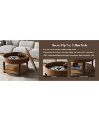  Modern Round Coffee Table with Storage - Walnut