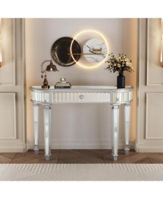47" Half-Moon Mirrored Console Table - Silver Entryway Vanity