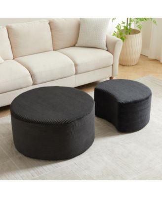 Nesting Coffee Table Set of 2, Upholstered Round Tables