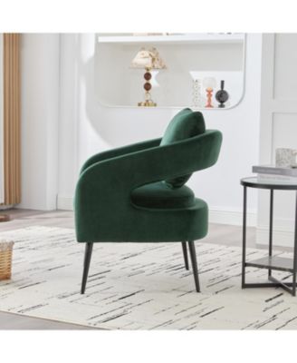  Velvet Open Back Accent Chair with Metal Legs, Green