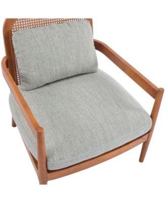 Mid-Century Modern Accent Chair - Walnut & Rattan, Grey-Green Cushion (Set of 2)