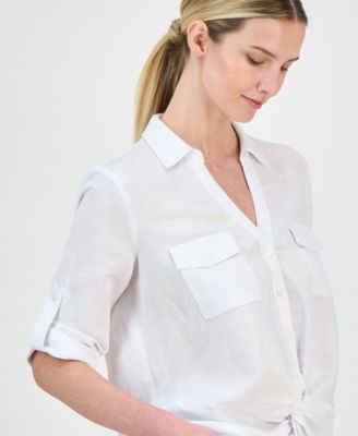 Women's Linen Twist-Hem Blouse, Created for Macy's