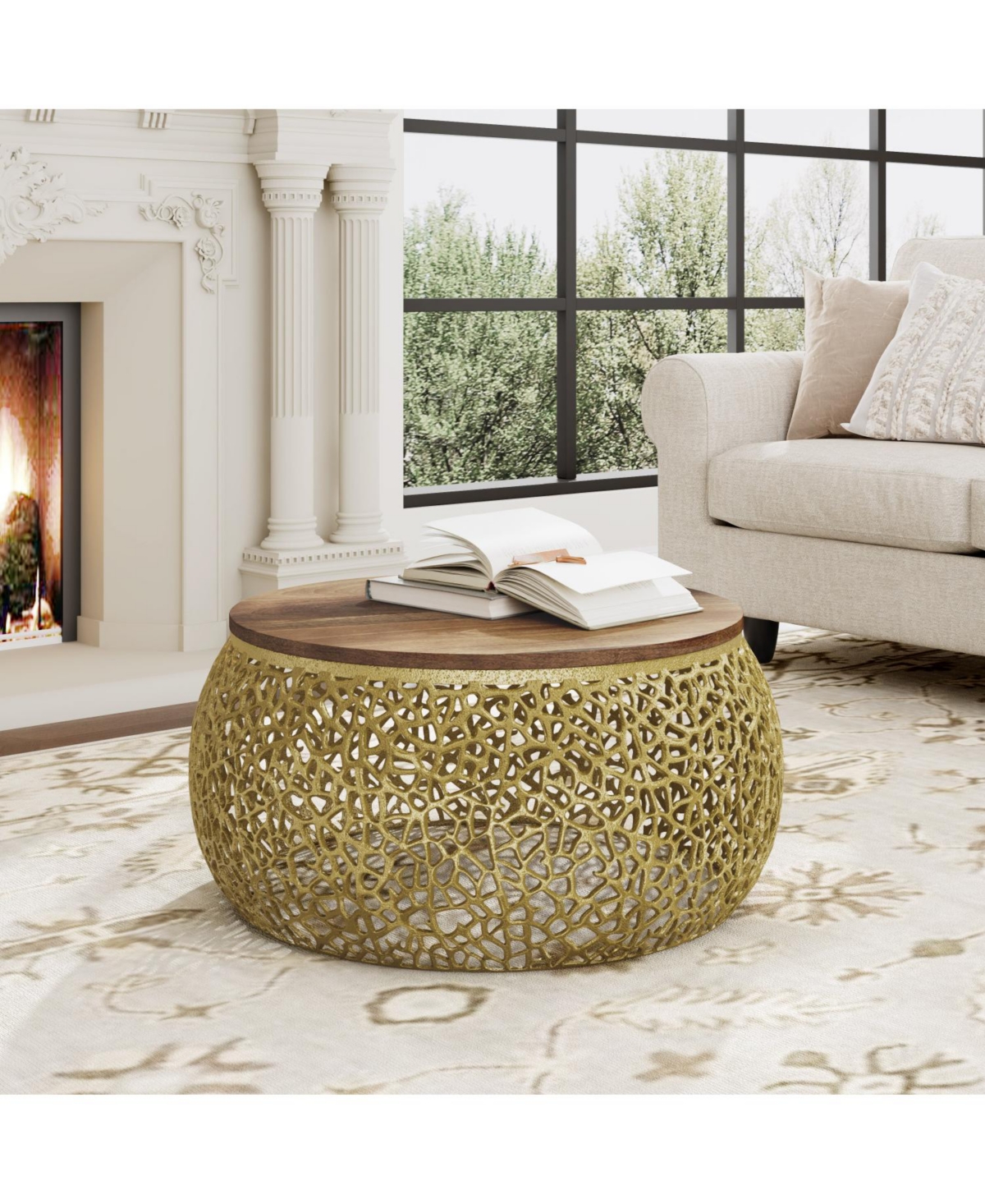 Streamdale Furniture Aluminium coffee table with Mango wooden top