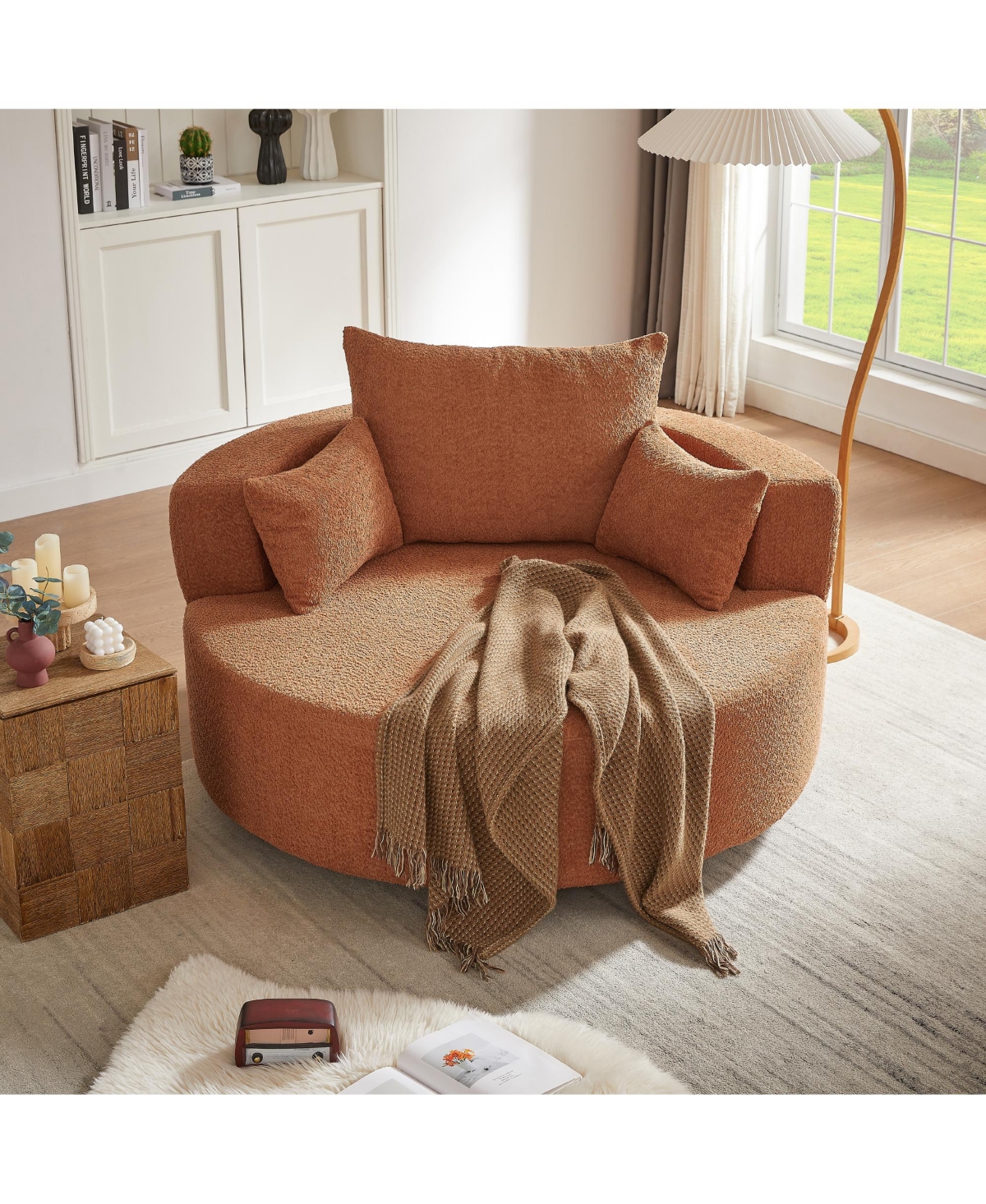 Streamdale Swivel Barrel Accent Chair with Pillows - Orange Red