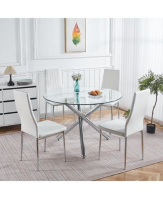  Chrome Glass Dining Table - Modern Kitchen/Living Room Table 110cm