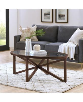 Modern Wood Base, Round Top Glass Coffee Table