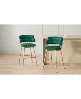 Streamdale 26" Swivel Bar Stools Set of 2, Upholstered with Backs, Green