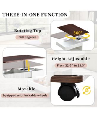 Streamdale Adjustable Lift-Top End Table with Wheels & Storage