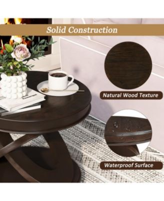 Retro Round Wooden End Table, X-Base, Espresso