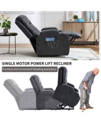 Streamdale Dark Grey Power Lift Recliner, 350 LBS, Massage, Heat, USB & Cup Holders