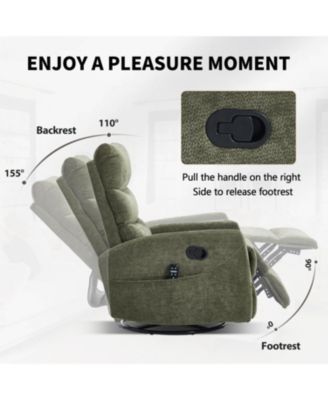  Heat Massage Rocker Recliner Chair, Swivel Fabric, Green