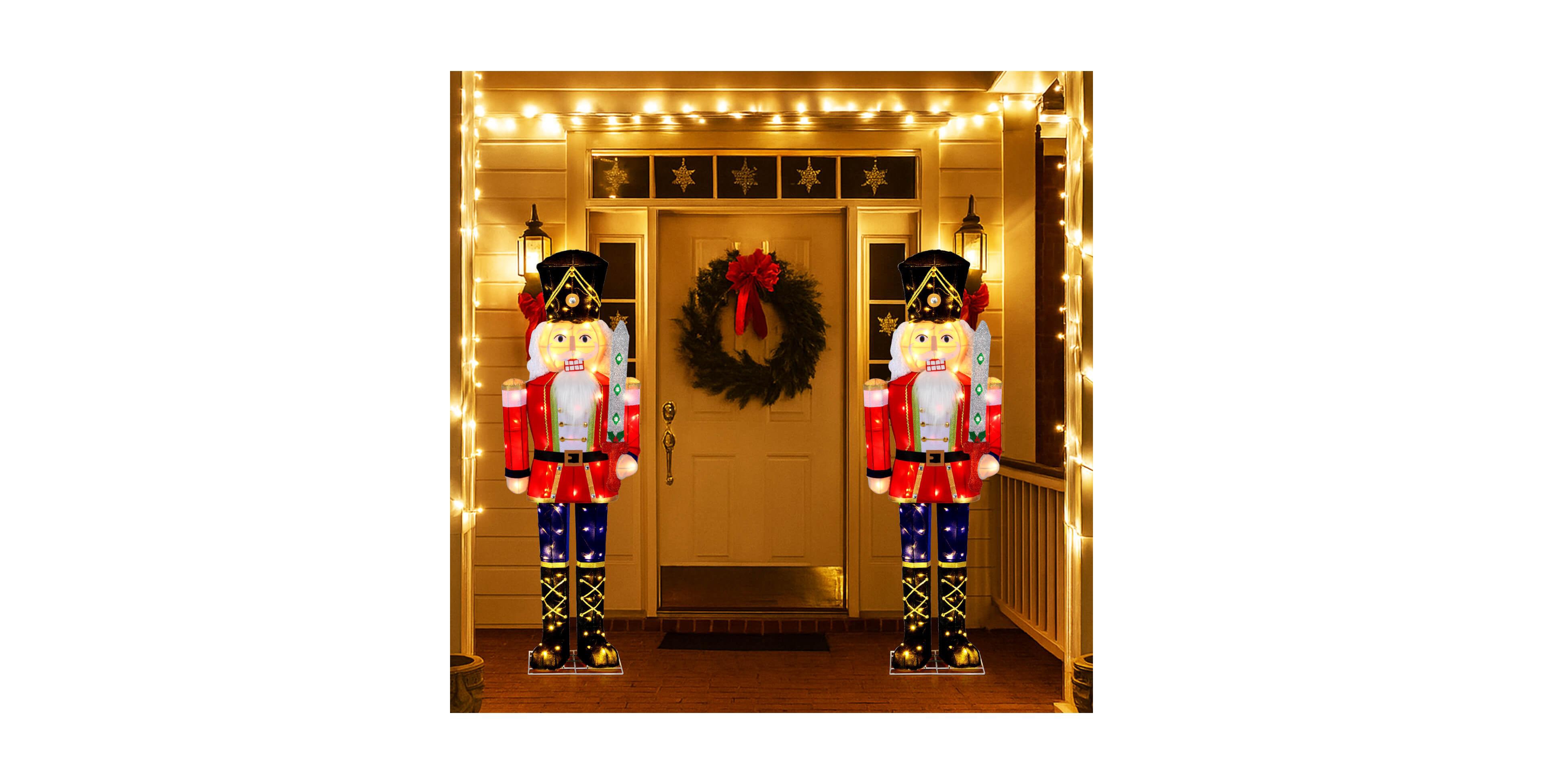 Costway 5 Ft Lighted Nutcracker Soldier Outdoor Christmas Decoration with Glitter Sword