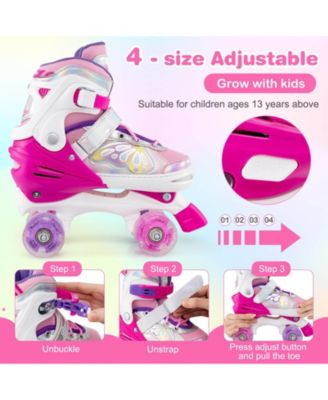 4 Sizes Adjustable Quad Skates with Light-up Wheels Safety Protection for Ages 13+