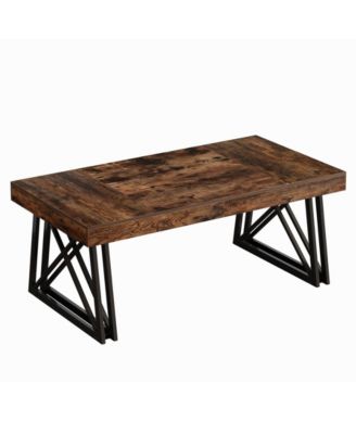 Farmhouse Kitchen Table with Metal Frame, Rectangular Dining Table for 4-6 People
