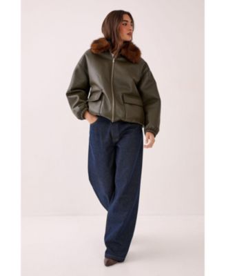 Women's Faux Fur Collar Bomber Jacket