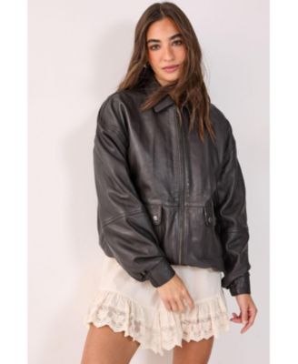 Women's Real Leather Oversized Bomber Jacket